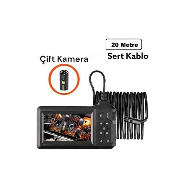 20 Metre Endoskop Ekranlı Yılan Kamera 8mm 1080P Sert Kablo ICS-3320