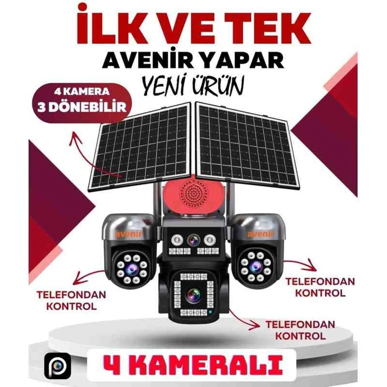 AV-S446 4 Kameralı (3 Motorlu+ 1 Sabit) 12MP E Sim 4g Sim Kartlı Ptz Kamera