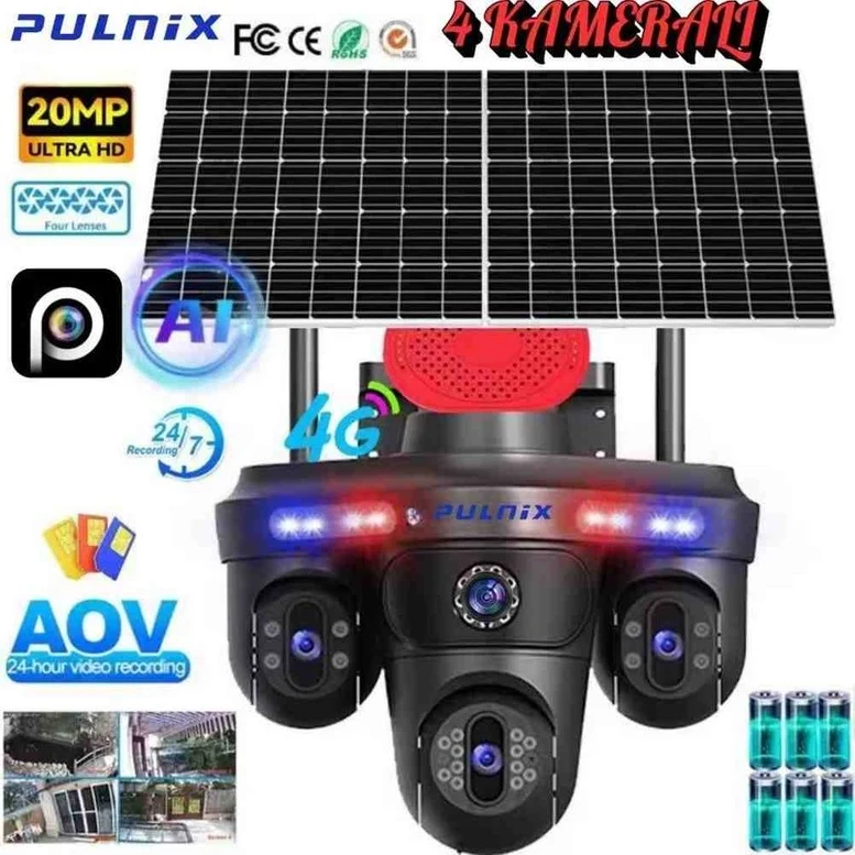 Aov Teknolojisi 4g Solar Kamera Pulnix PLX-7005 Ipc 4 Kameralı 7/24 Kayıt