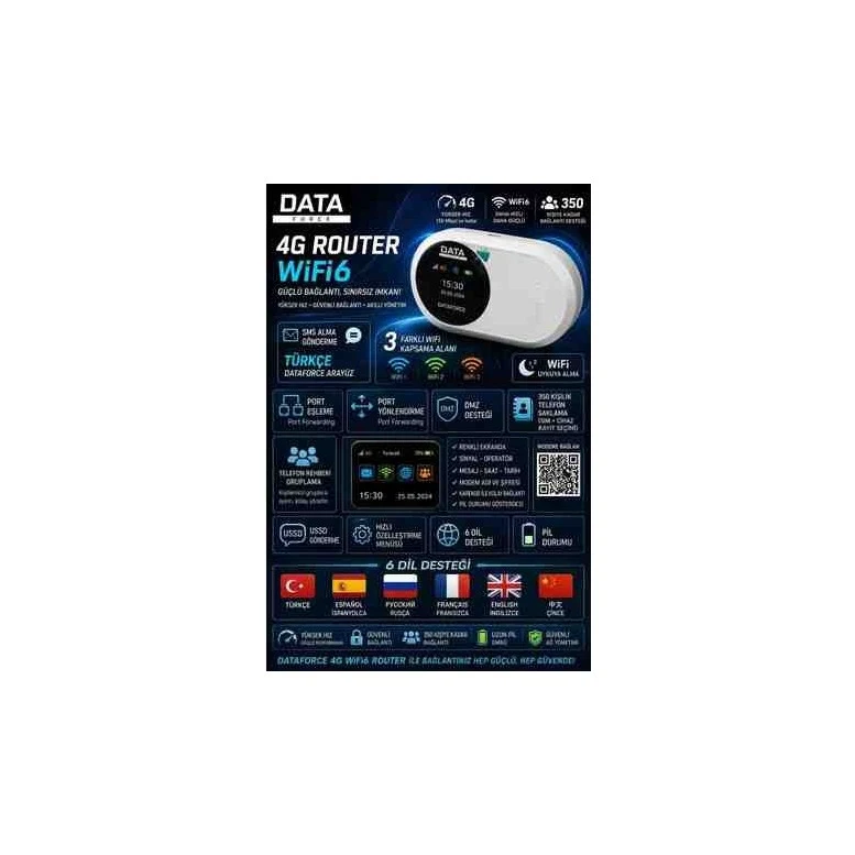 Dataforce 4g Modem-Wifi-6 M10PRO Sim Kartlı Taşınabilir Router