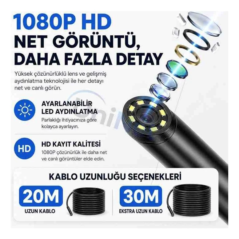 20 Metre 2 Kameralı Monitörlü Yılan Kamera